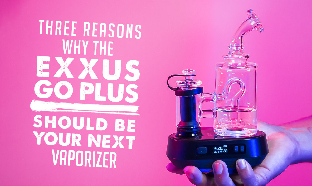 Three Reasons Why The Exxus go Plus Should Be Your Next Vaporizer with Exxus Go Plus in man's hand in front of pink studio background