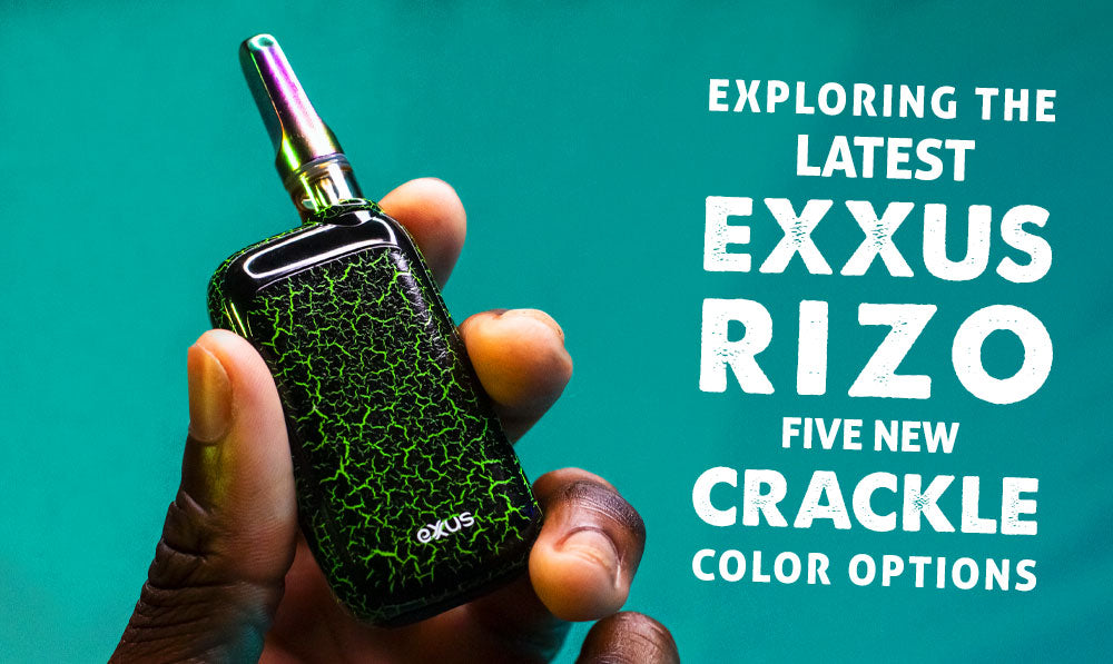 Person holding Exxus Rizo Crackle in front of teal studio background