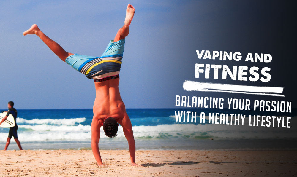 Vaping and Fitness: Balancing your Passion with a Healthy Lifestyle with a man balancing on a handstand at the beach