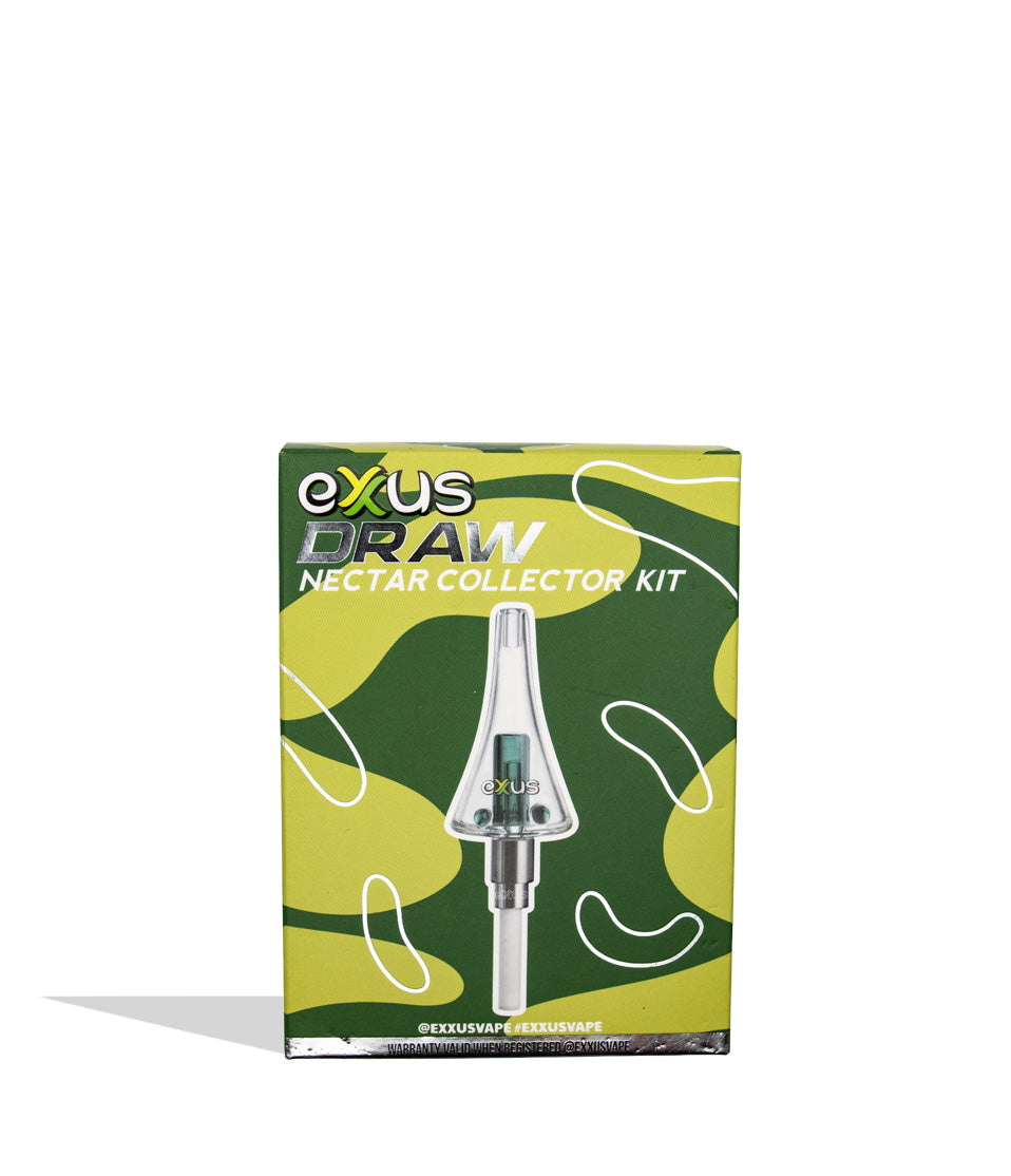 Exus Draw Nectar Collector Kit retail box, featuring a green and yellow camouflage pattern with a graphic of the clear glass collector device, set against a plain white background.