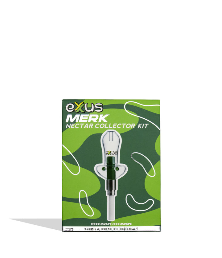 Exus Merk Nectar Collector Kit retail box, featuring a green camouflage pattern with white and yellow branding and a central illustration of the collector device.