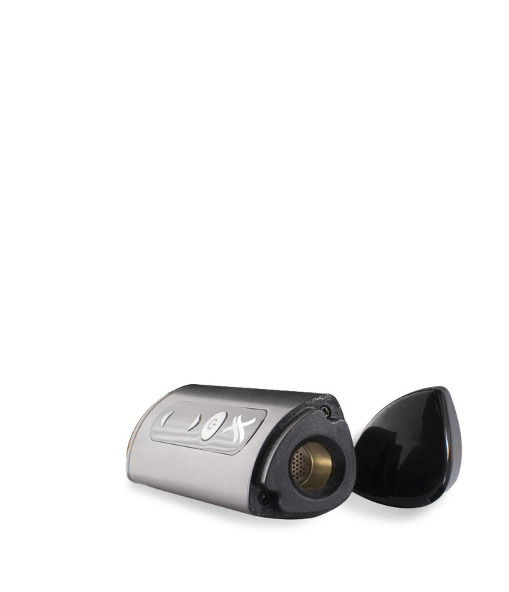 black mini chamber Exxus Vape Mini Vaporizer on white background