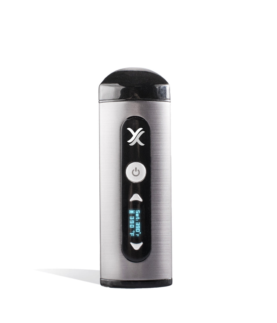 Silver front view Exxus Vape Mini Vaporizer on white background