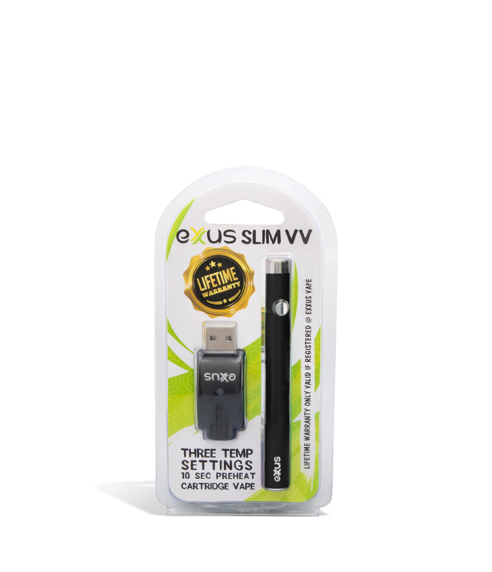 Black packaging Exxus Vape Slim VV Cartridge Vaporizer on white background