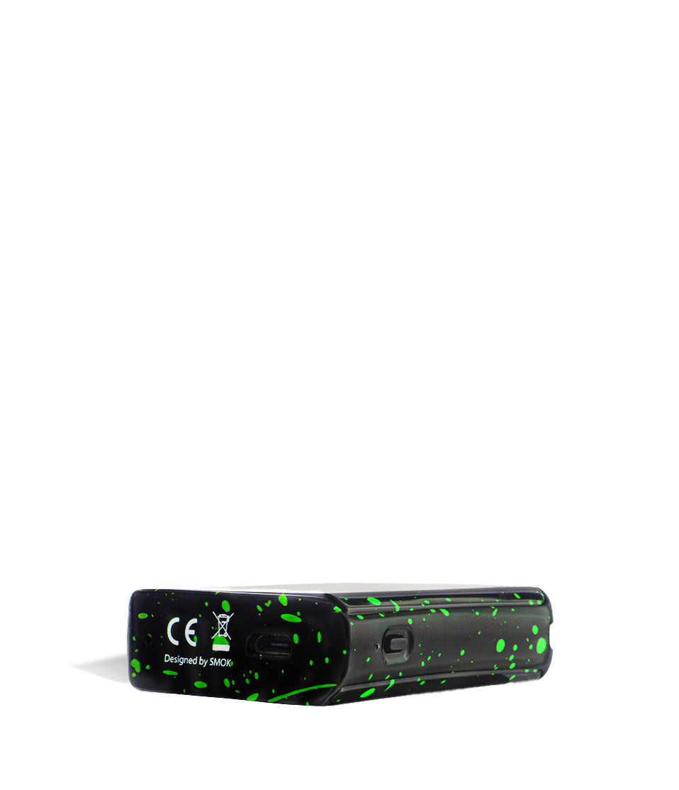 Black Green Spatter bottom view Exxus Vape MiCare Cartridge Vaporizer on white background