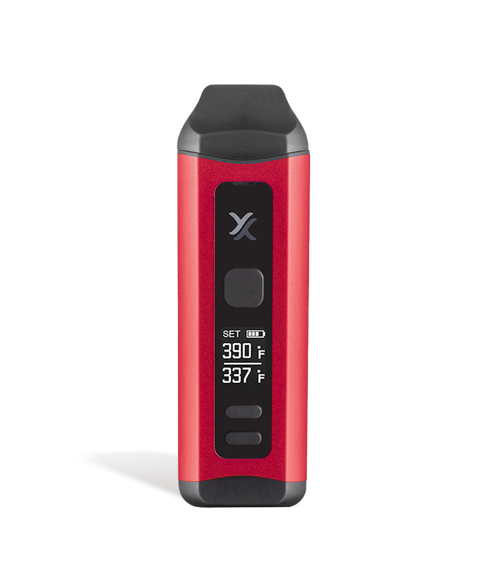 Red front view Exxus Vape Mini Plus Vaporizer on white background