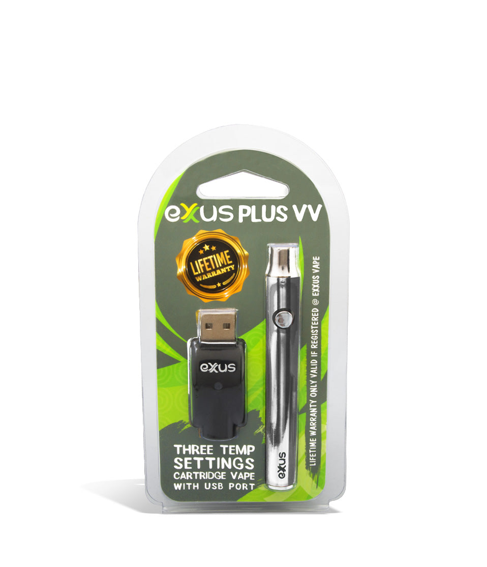 Silver packaging Exxus Vape Plus VV Cartridge Vaporizer on white background