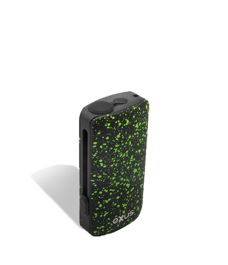 Black Green Spatter above view Exxus Vape Push Cartridge Vaporizer on white background