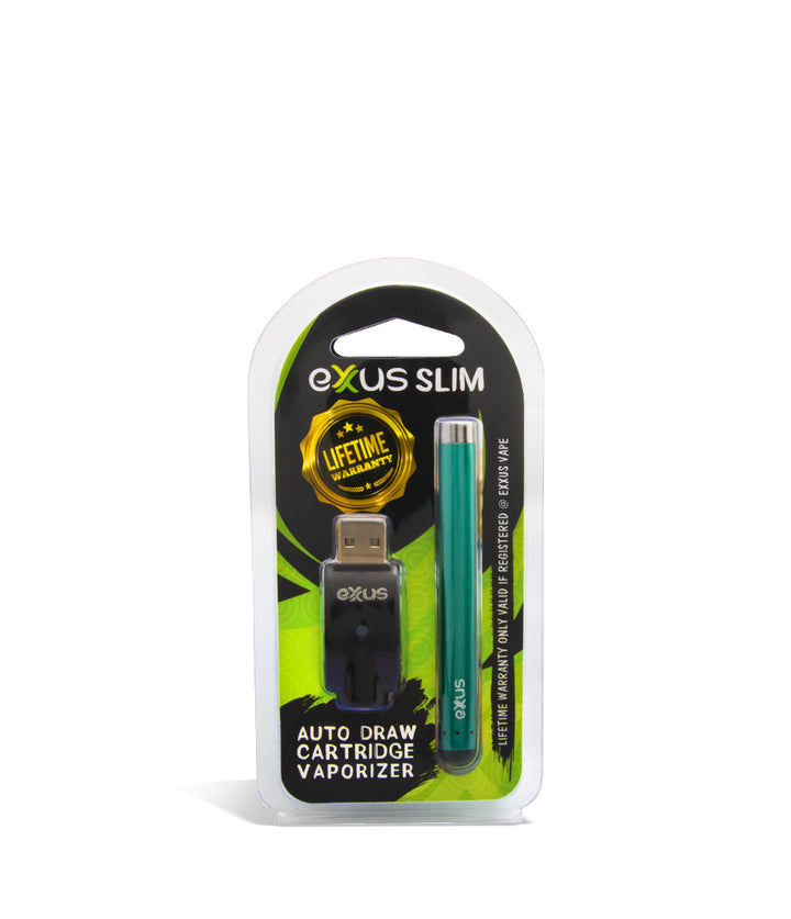 Cosmic Green packaging Exxus Vape Slim Auto Draw Cartridge Vaporizer on white background