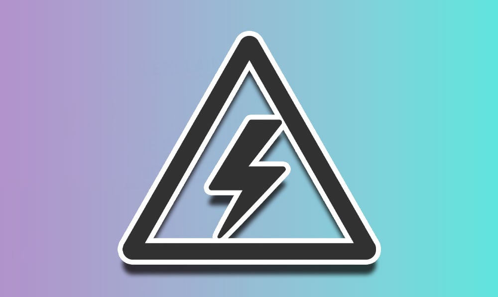 Blue and purple graphic of a high voltage warning sign