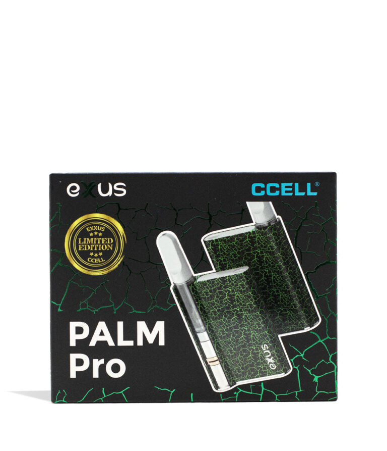 Black Green Crackle Exxus Palm Pro 510 Thread Battery Packaging Front View on White Background