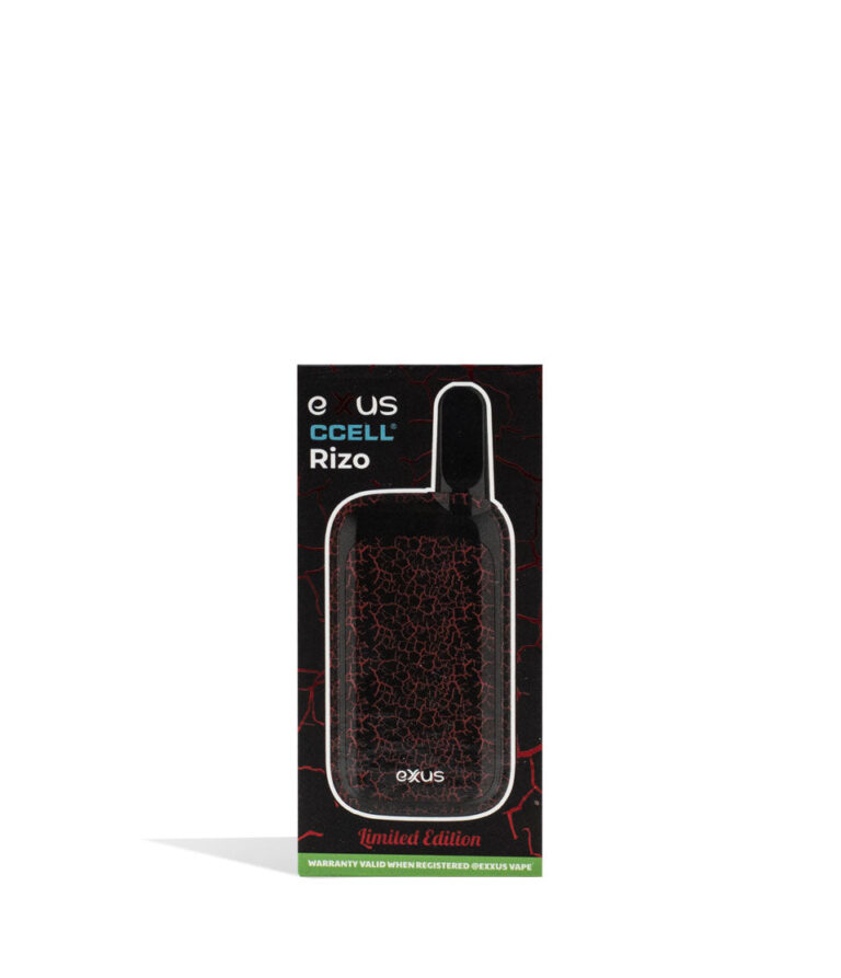 Black Red Crackle Exxus Vape Rizo 510 Thread Battery packaging on White Background