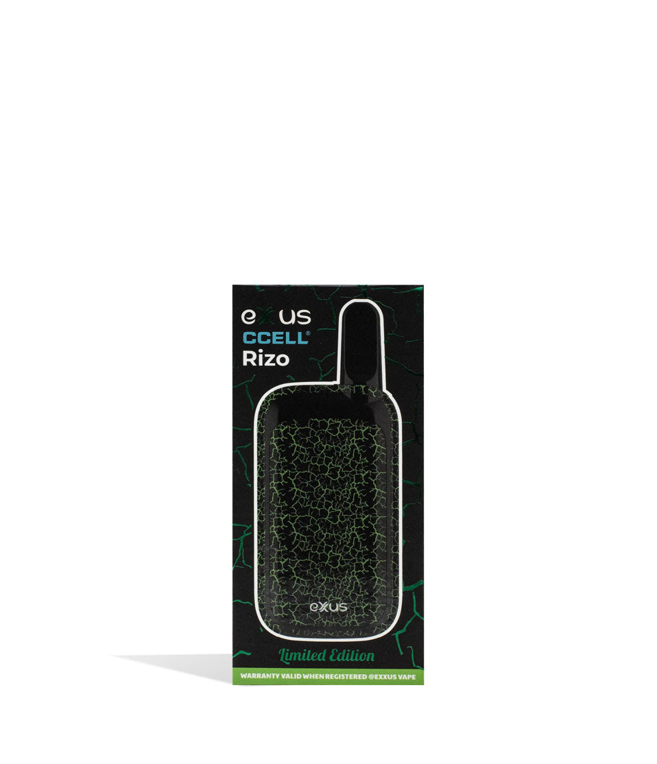 Black Green Crackle Exxus Vape Rizo 510 Thread Battery packaging on White Background