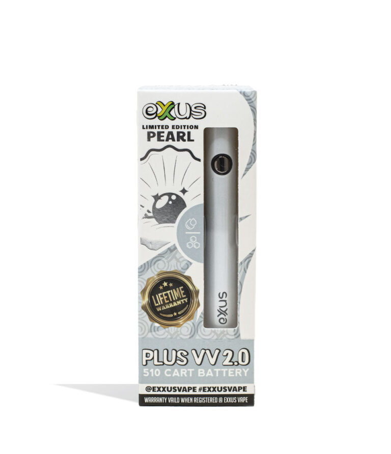 Pearl Exxus Vape Plus VV 2.0 510 Thread Battery Packaging Front View on White Background