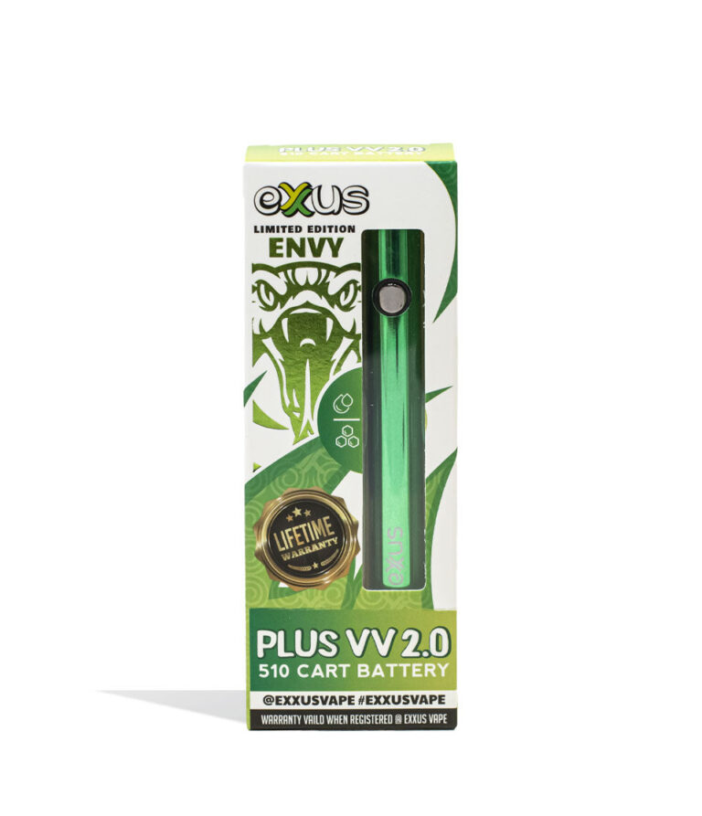 Envy Exxus Vape Plus VV 2.0 510 Thread Battery Packaging Front View on White Background