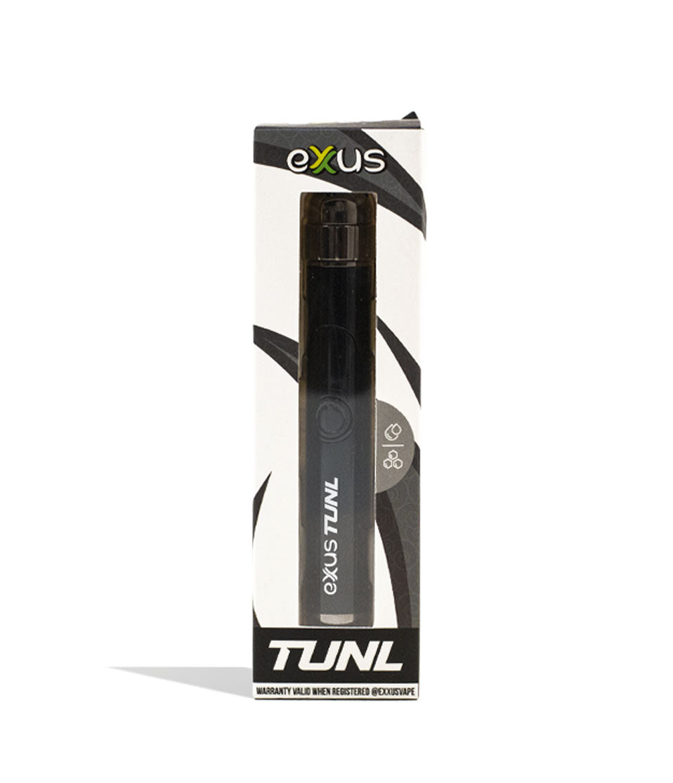 Black Exxus Vape TUNL 510 Thread Battery Packaging Front View on White Background