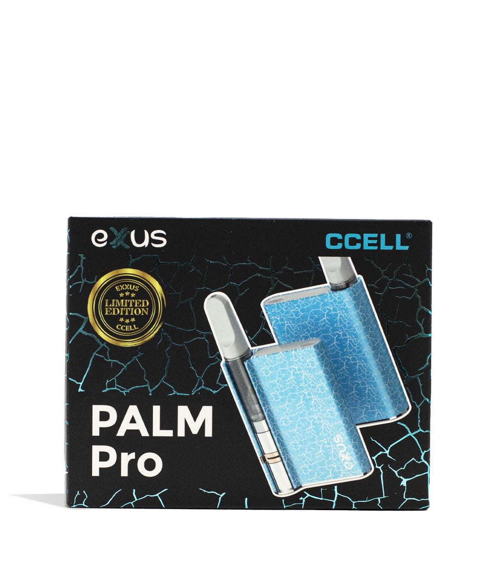 Blue White Crackle Exxus Palm Pro 510 Thread Battery Packaging Front View on White Background