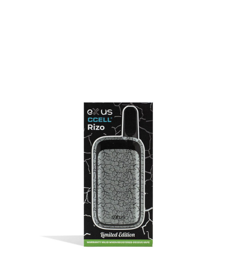 White Black Crackle Exxus Vape Rizo 510 Thread Battery packaging on White Background