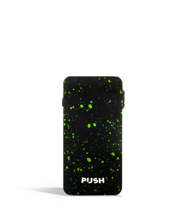 Black Green Spatter front view Exxus Vape Push 510 Thread Battery on white background