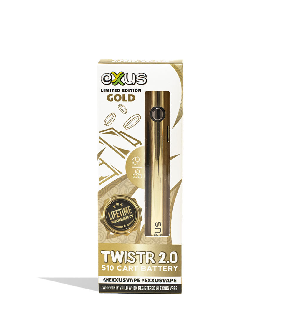 Gold Exxus Vape Twistr 2.0 510 Thread Battery Packaging Front View on White Background