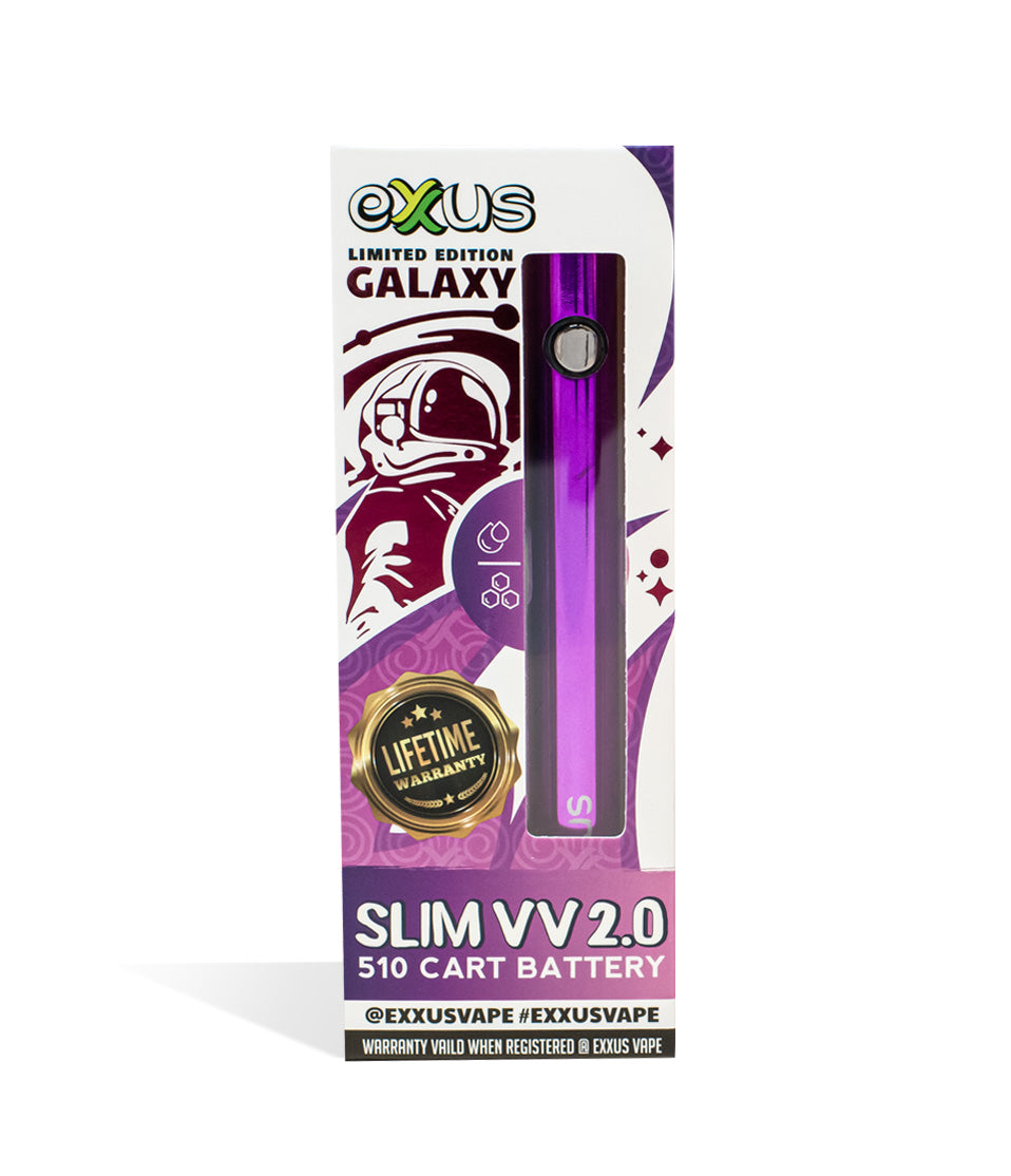 Galaxy Exxus Vape Slim VV 2.0 510 Thread Battery single pack on white background
