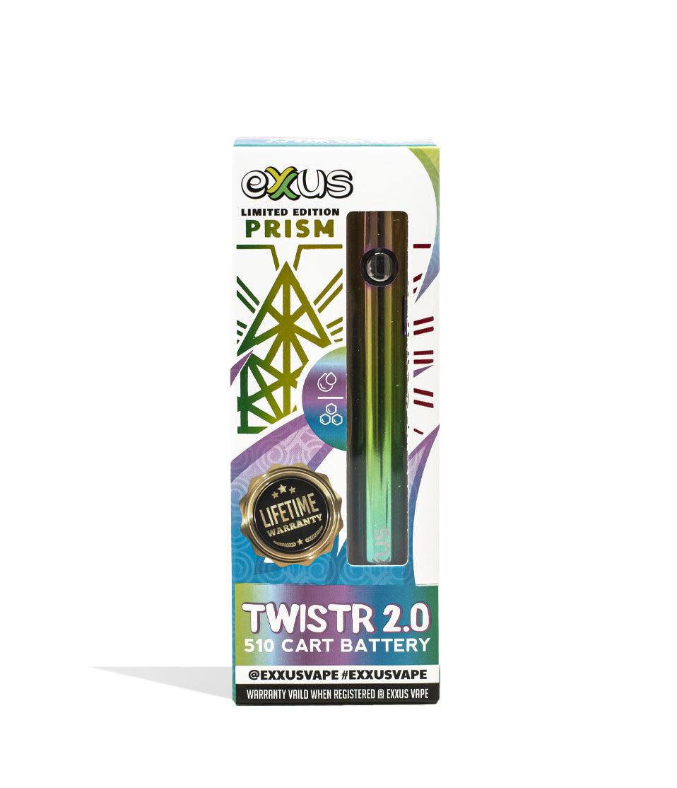 Prism Exxus Vape Twistr 2.0 510 Thread Battery Packaging Front View on White Background