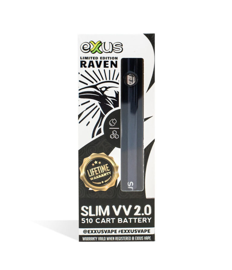 Raven Exxus Vape Slim VV 2.0 510 Thread Battery single pack on white background