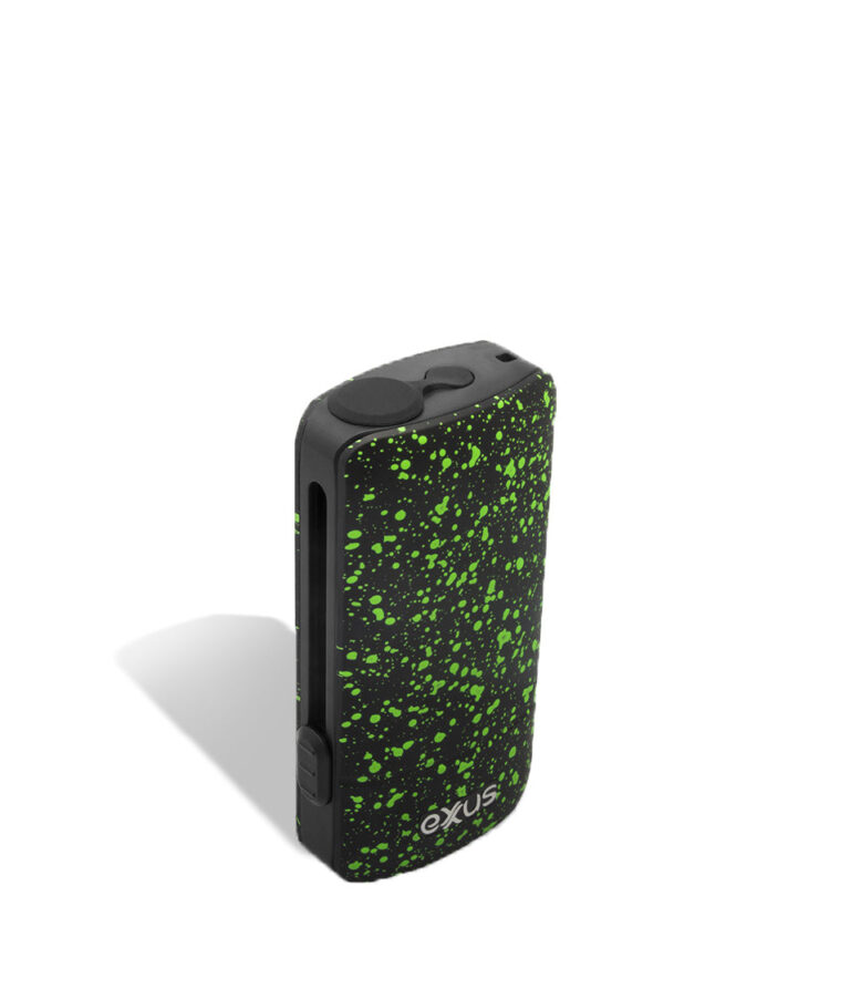 Black Green Spatter above view Exxus Vape Push 510 Thread Battery on white background