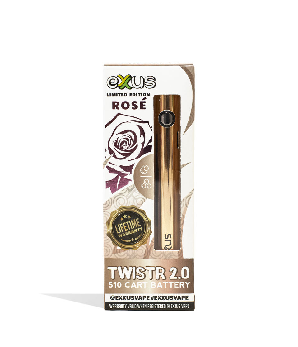 Rose Exxus Vape Twistr 2.0 510 Thread Battery Packaging Front View on White Background
