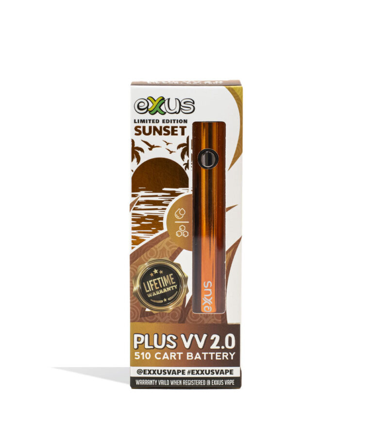 Sunset Exxus Vape Plus VV 2.0 510 Thread Battery Packaging Front View on White Background