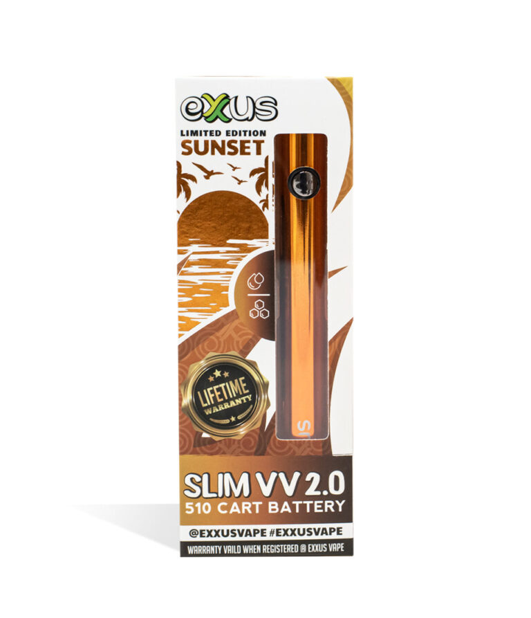 Sunset Exxus Vape Slim VV 2.0 510 Thread Battery single pack on white background