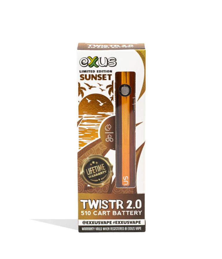 Sunset Exxus Vape Twistr 2.0 510 Thread Battery Packaging Front View on White Background