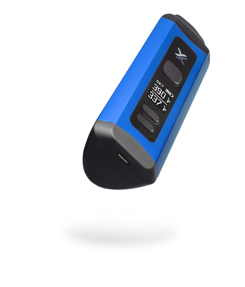 Blue Exxus Mini Plus floating on white background