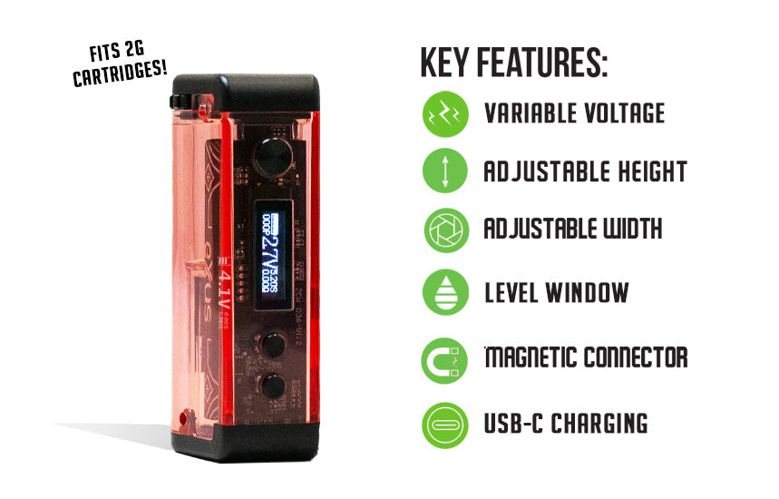 Exxus Adapt key features: variable voltage, adjustable height, adjustable width, level window, magnetic connector and USB-C charging
