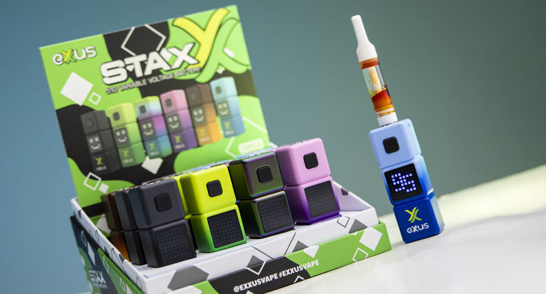 Exxus Stax 510 thread batteries in a retail display box